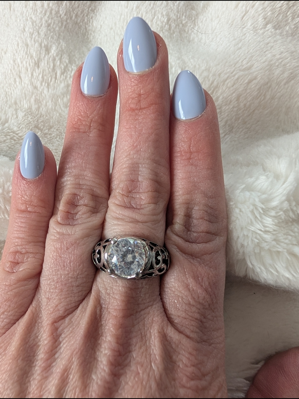 W Lind Oversized Crystal Statement Ring Size 8 | Gothic Scrollwork Cocktail Ring
